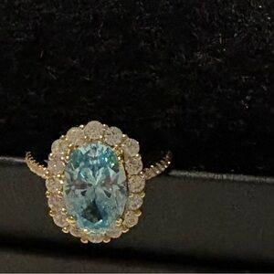 Gold Aquamarine W/Rhinestones Size 8